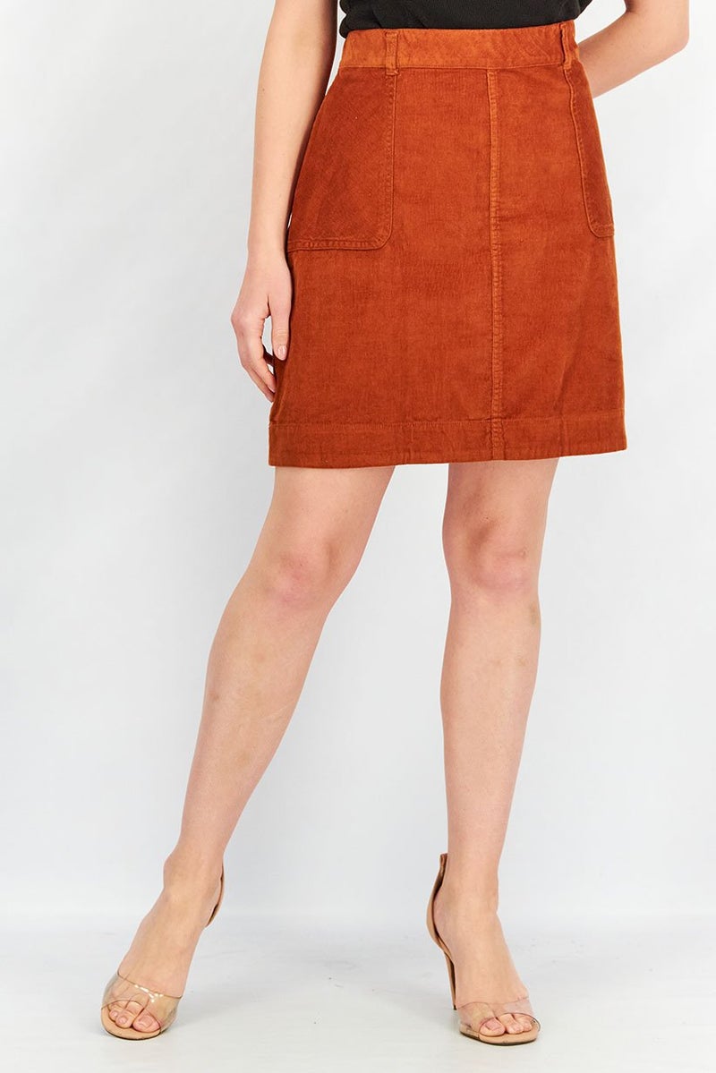 Tchibo Women Corduroy Textured Mini Skirt, Rust Brown - Image 1