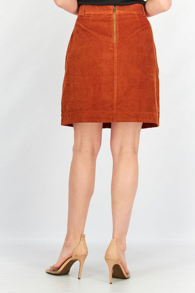 Tchibo Women Corduroy Textured Mini Skirt, Rust Brown - Image 3
