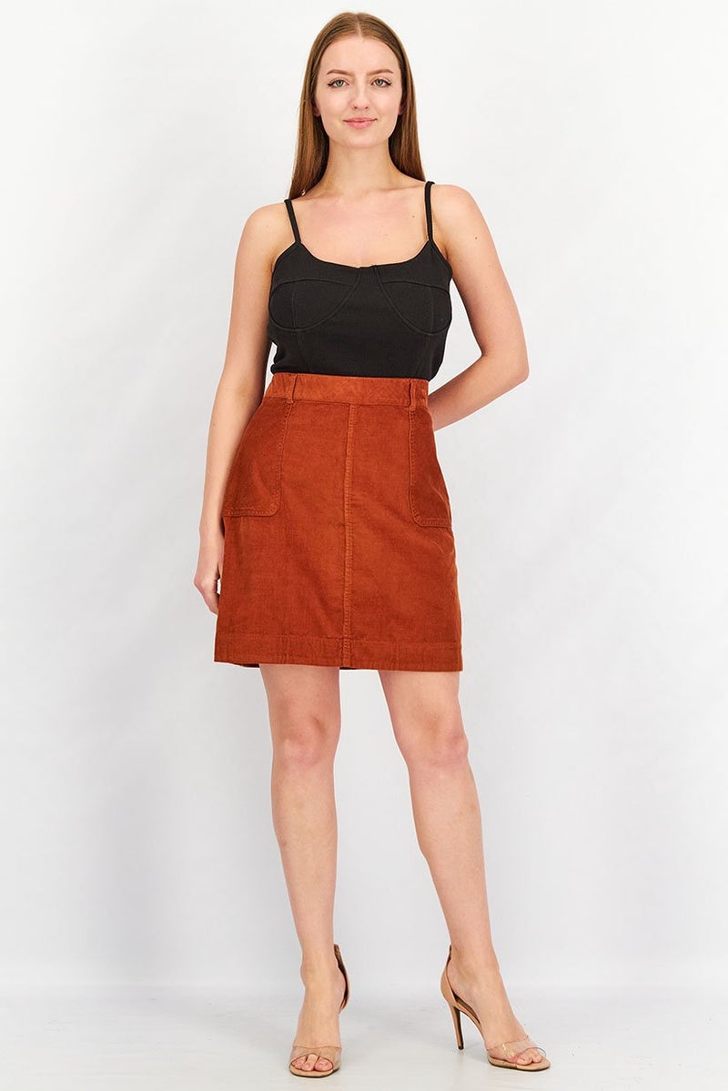 Tchibo Women Corduroy Textured Mini Skirt, Rust Brown - Image 2