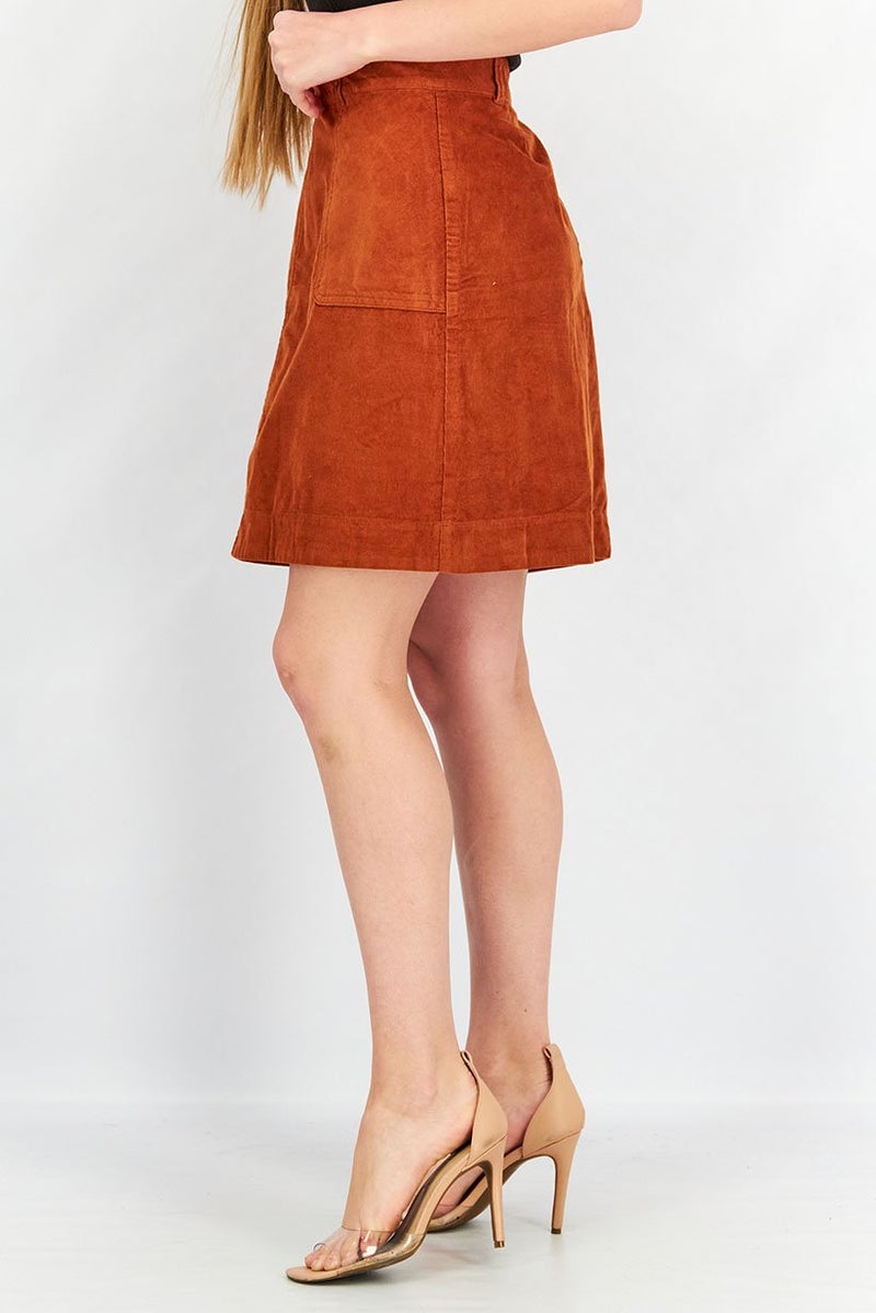 Tchibo Women Corduroy Textured Mini Skirt, Rust Brown - Image 4