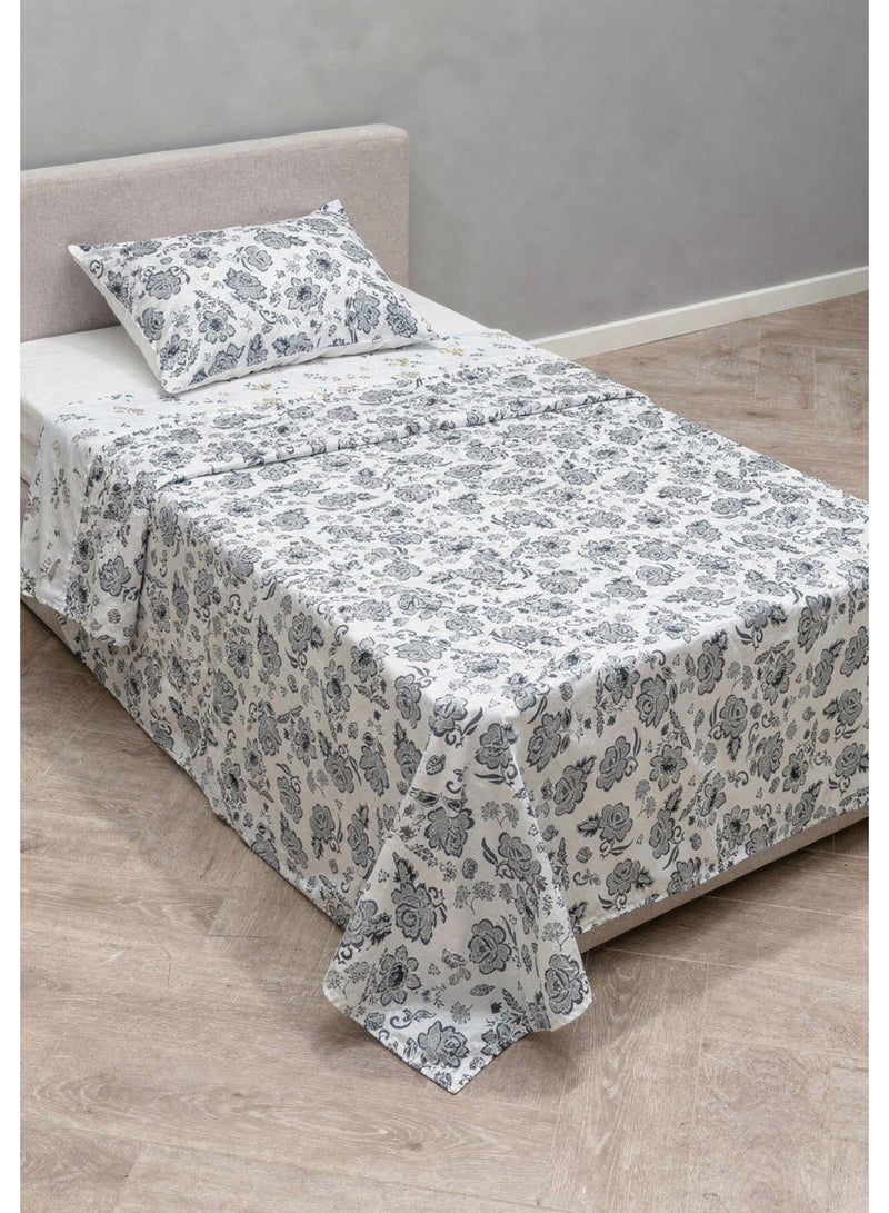 RISHAHOME Single size Cotton Blend Flat Bedsheet Set 144 Thread Count Floral Printed Design 130x240 cm - Image 1