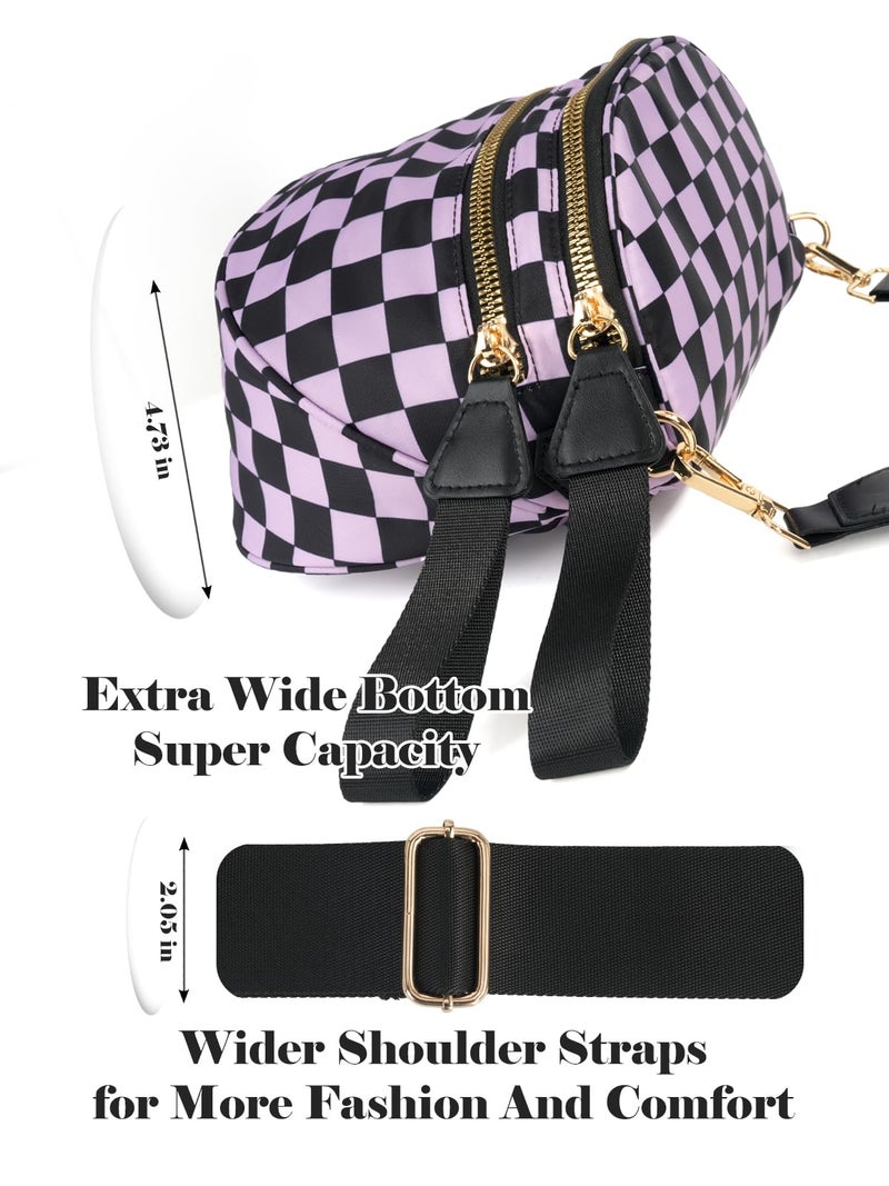 MEISEY Black and White Checkered Crossbody Bag Bum Bag for Women,Spacious Checkered Purse Fanny Packs Belt Bag (Black-Purple Checkered) - Image 5