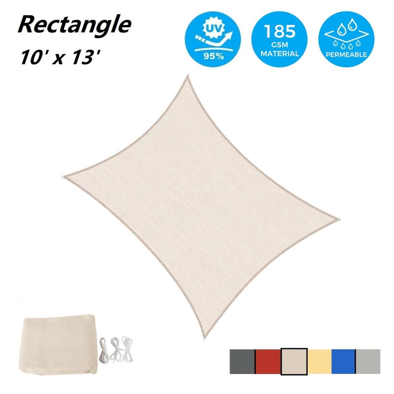 AsterOutdoor Sun Shade Sail Rectangle 10' x 13' UV Block Canopy for Patio Backyard Lawn Garden Outdoor Activities, Cream - Image 2