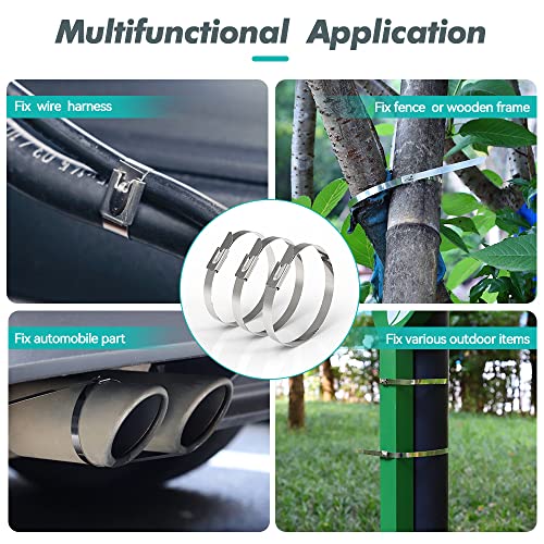 JOUGU Metal Zip Ties 40 inch 304 Stainless Steel Locking Cable 250LB 1000mm 100pcs Heavy Duty Exhaust Wrap Multi Purpose Binding for machinery vehicles farms cables pipesFence - Image 3