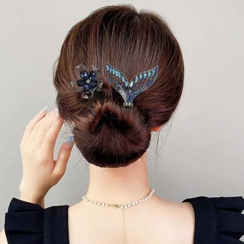 MAKABEE Rhinestone Flower Hair Clip,Lazy Hair Curler Deft Bun Maker,French 2pcs Twist Bun Hairstyle Shaper,Elegant Lazy Hair Curler Bun Clips Deft Twister - Image 5
