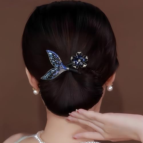 MAKABEE Rhinestone Flower Hair Clip,Lazy Hair Curler Deft Bun Maker,French 2pcs Twist Bun Hairstyle Shaper,Elegant Lazy Hair Curler Bun Clips Deft Twister - Image 3