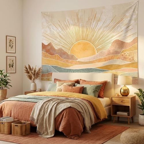 Lifeel Boho Sun Mountain Tapestry, Vintage Minimalist Sunset Geometric Bohemian Abstract Art Tapestries for Bedroom Living Room, 36x48 inches - Image 4