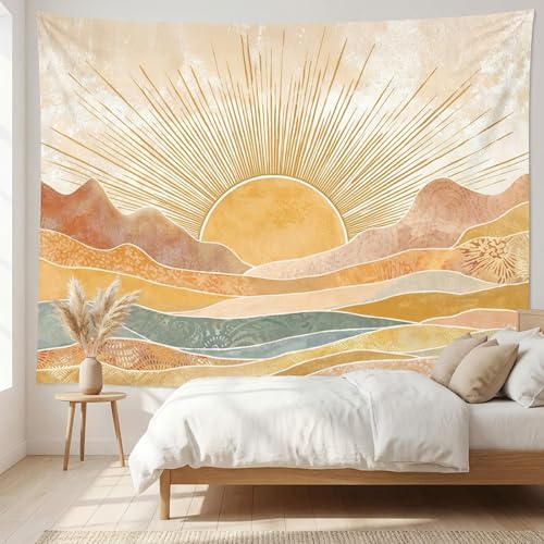 Lifeel Boho Sun Mountain Tapestry, Vintage Minimalist Sunset Geometric Bohemian Abstract Art Tapestries for Bedroom Living Room, 36x48 inches - Image 1