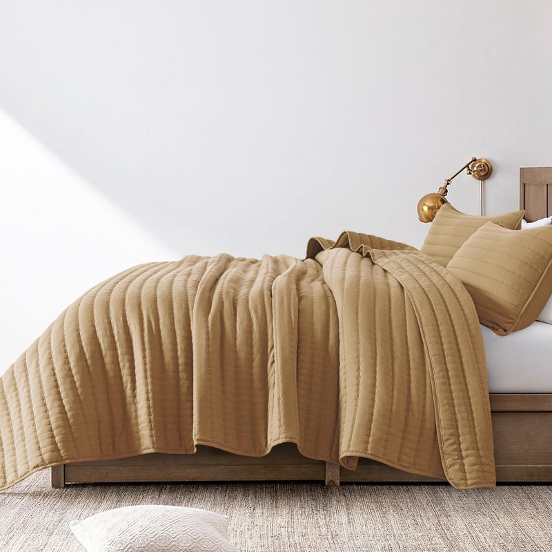 ROARINGWILD Pumpkin Yellow King Size Quilt Bedding Sets with Pillow Shams, Mustard Lightweight Soft Bedspread Coverlet, Quilted Blanket Thin Comforter Bed Cover for All Season, 3 Pieces, 104x90 inches - Image 3