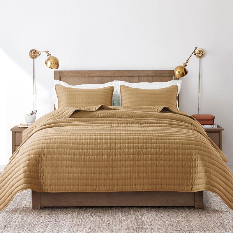 ROARINGWILD Pumpkin Yellow King Size Quilt Bedding Sets with Pillow Shams, Mustard Lightweight Soft Bedspread Coverlet, Quilted Blanket Thin Comforter Bed Cover for All Season, 3 Pieces, 104x90 inches - Image 2