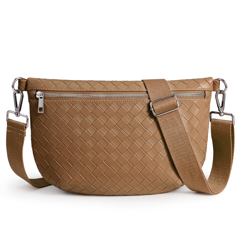 KALIDI FANCY FOREST KALIDI Woven Crossbody Bags for Women Travel Vegan Leather Fanny Packs for Woman Cross Body Purse Fashion Belt Bum Bag with Wide Strap - Image 1
