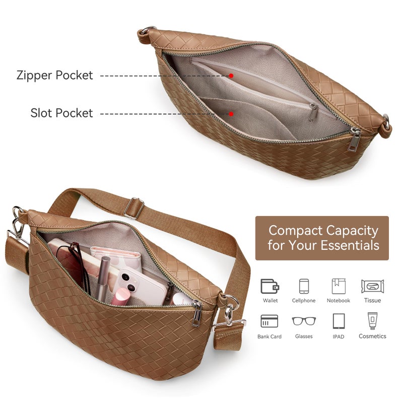 KALIDI FANCY FOREST KALIDI Woven Crossbody Bags for Women Travel Vegan Leather Fanny Packs for Woman Cross Body Purse Fashion Belt Bum Bag with Wide Strap - Image 4