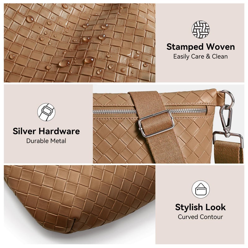 KALIDI FANCY FOREST KALIDI Woven Crossbody Bags for Women Travel Vegan Leather Fanny Packs for Woman Cross Body Purse Fashion Belt Bum Bag with Wide Strap - Image 5