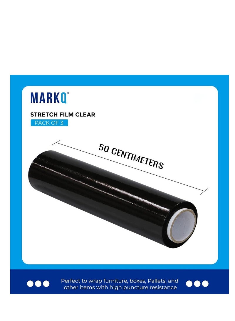MARKQ [3 لفات] فيلم بلاستيكي أسود مرن - 500 مم لف بلاستيك ثقيل لتغليف البالات، التعبئة، النقل والتغليف - فيلم لاصق - Image 2