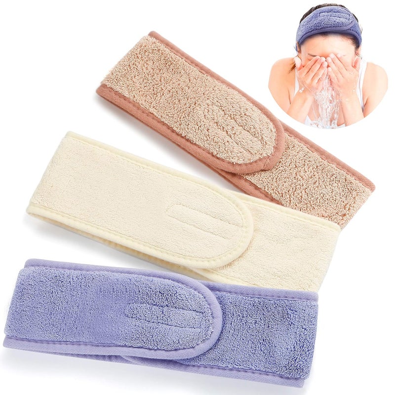 TailaiMei Spa Facial Headband  3 Pcs Adjustable Makeup Head Wrap with Magic Tape Sweat Hair Towel for Sport Face Wash and Shower