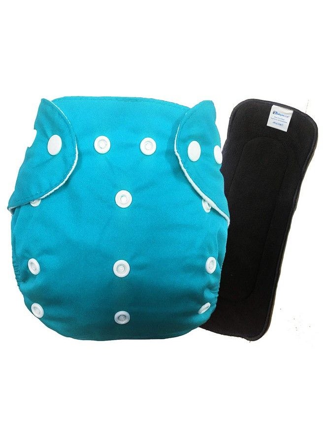 BabyMoon (Set Of 2) 1 Cloth Diaper With 5Layers Charcoal Bamboo Insert) Premium Adjustable Reusable Washable Cloth Diaper For Babies (Blue)  - Image 2
