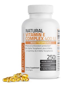 Bronson Natural Vitamin E Complex 400 I.U. Supplement (d-Alpha Tocopherol Plus d-Beta, d-Gamma, & d-Delta Tocopherols), Natural Antioxidant, 250 Softgels  - Image 1