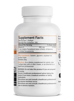 Bronson Natural Vitamin E Complex 400 I.U. Supplement (d-Alpha Tocopherol Plus d-Beta, d-Gamma, & d-Delta Tocopherols), Natural Antioxidant, 250 Softgels  - Image 2
