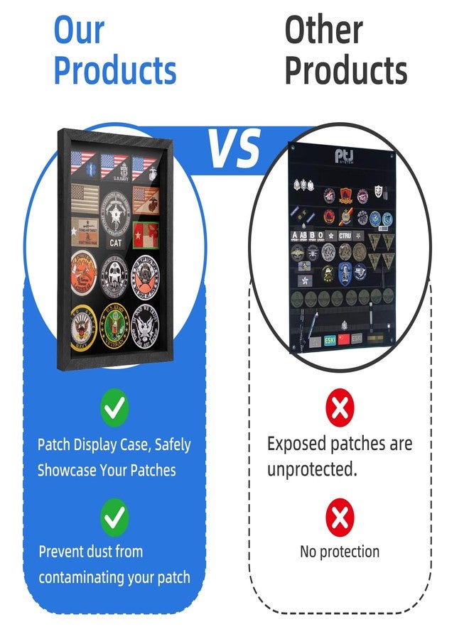 swakuszy Patch Display Case Wall Mount - Black Wooden Patch Display Board for Velcro Patch , Military Patch Display & Police Patch Display, 1.16 x 12 x 1.7 in - Image 3