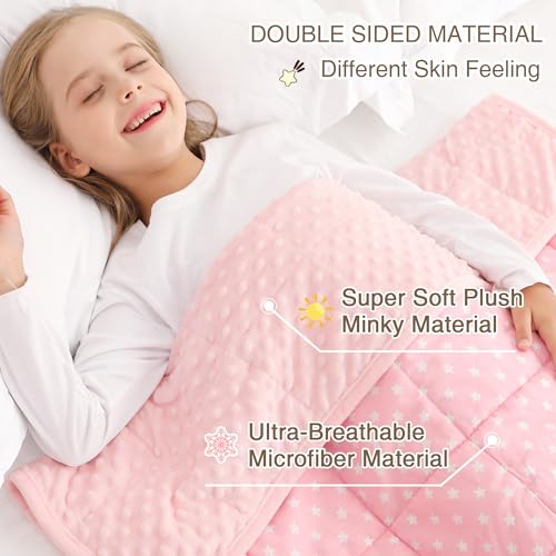 Alomidds Weighted Blanket Kids 3lb 36"x48", Minky Dots Small Weighted Blanket, Comfort Breathable Soft Throw Heavy Blanket for Sleeping, Pink Star - Image 3