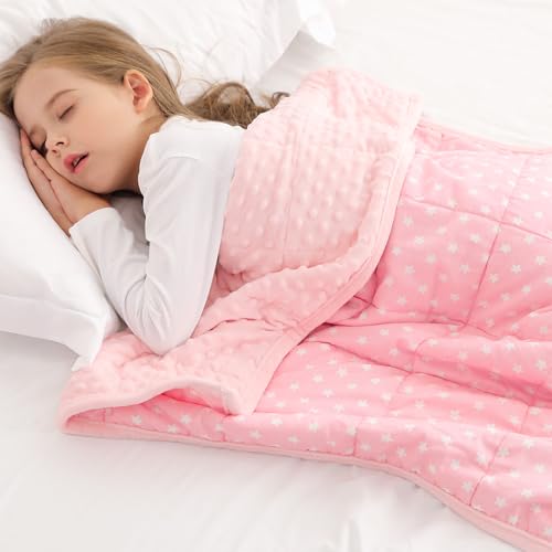 Alomidds Weighted Blanket Kids 3lb 36"x48", Minky Dots Small Weighted Blanket, Comfort Breathable Soft Throw Heavy Blanket for Sleeping, Pink Star - Image 1