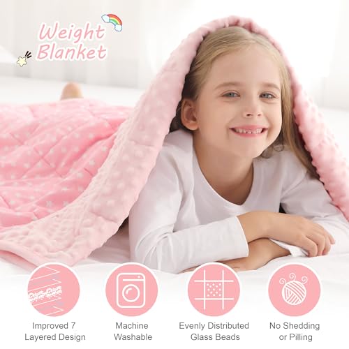 Alomidds Weighted Blanket Kids 3lb 36"x48", Minky Dots Small Weighted Blanket, Comfort Breathable Soft Throw Heavy Blanket for Sleeping, Pink Star - Image 5