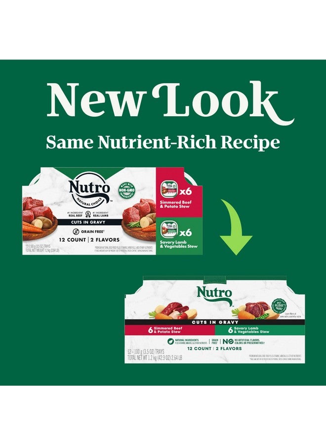 نوترو طعام كلاب رطب من نوترو ناتشورال تشويس، قطع في مرق، عبوة متنوعة من لحم الضأن ولحم البقر، 3.5 أونصة (12 قطعة، عبوة من قطعتين) - Image 1