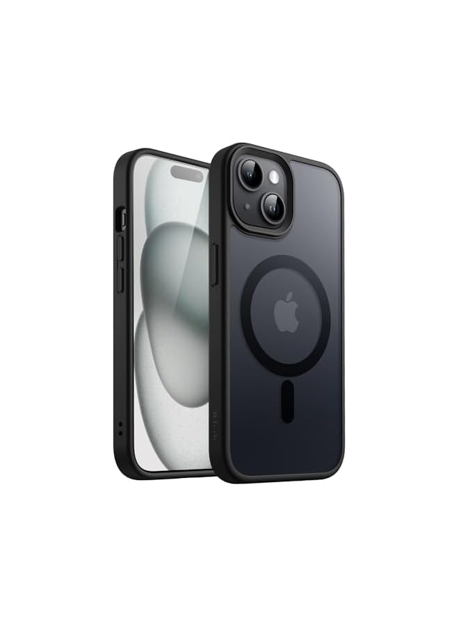 JETech Magnetic Case for iPhone 15 6.1-Inch Compatible with MagSafe, Translucent Matte Back Slim Shockproof Phone Cover (Black) - Image 1