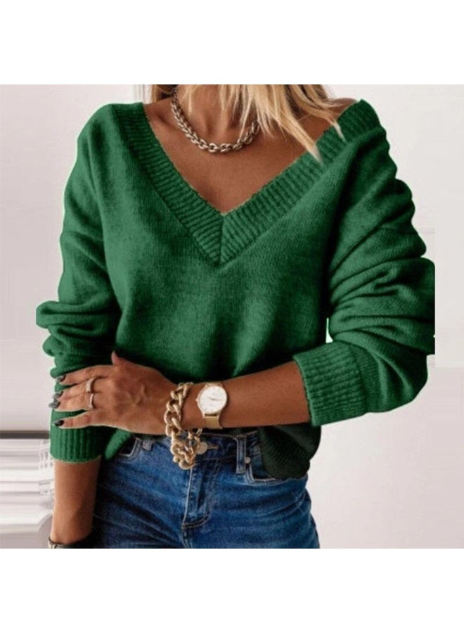 NIBEMINENT Sweater Women Pullover Knitting Top Jumper V Neck Solid Color Thick Knitwear  Autumn Winter Knitted Tops Office Lady Casual - Image 1