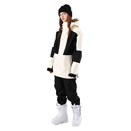 SEARIPE Women Ski Jacket and Pants Set Waterproof Hood Ski Suits Windproof Snowsuits for Winter Sports(T2152,WT+BK,S) - Image 1
