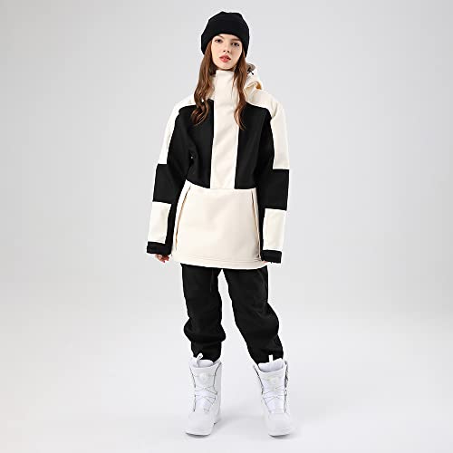 SEARIPE Women Ski Jacket and Pants Set Waterproof Hood Ski Suits Windproof Snowsuits for Winter Sports(T2152,WT+BK,S) - Image 2