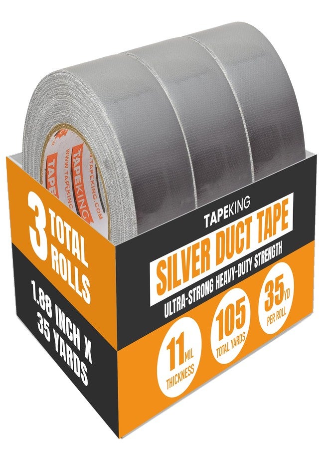 Tape King Silver Duct Tape Heavy Duty | Versatile Packing Tape 1.88 Inch x 35 Yards | Waterproof Tape Roll for Home Improvement, Office Use, Wrapping, Sealing, Crafting and General Repairs (3 Pack) - Image 1