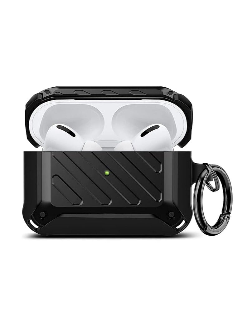 ANYOGRO AirPods Pro Case Cover with Keychain Full Body Protective Shockproof Hard Shell, Compatible with Airpods Pro 1st 2019Case for Women Men Front LED Visible Black/Black - Image 1