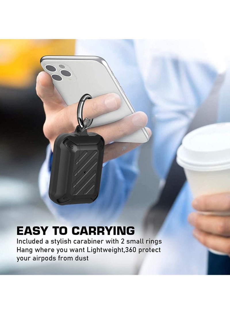 ANYOGRO AirPods Pro Case Cover with Keychain Full Body Protective Shockproof Hard Shell, Compatible with Airpods Pro 1st 2019Case for Women Men Front LED Visible Black/Black - Image 5