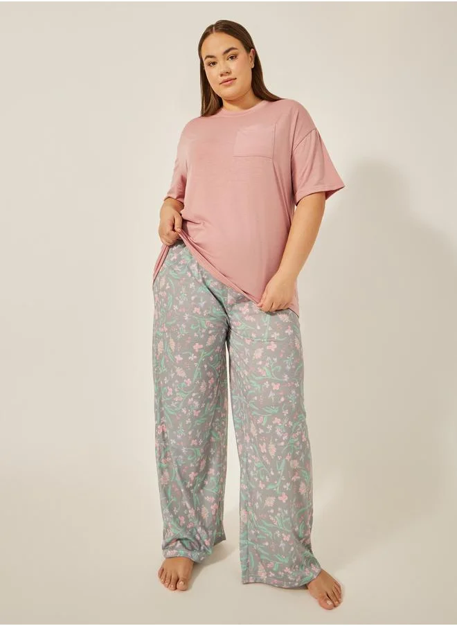Styli DROP SHOULDER POCKET TEE and FLORAL PRINT PJ SET