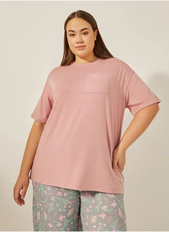 Styli DROP SHOULDER POCKET TEE and FLORAL PRINT PJ SET