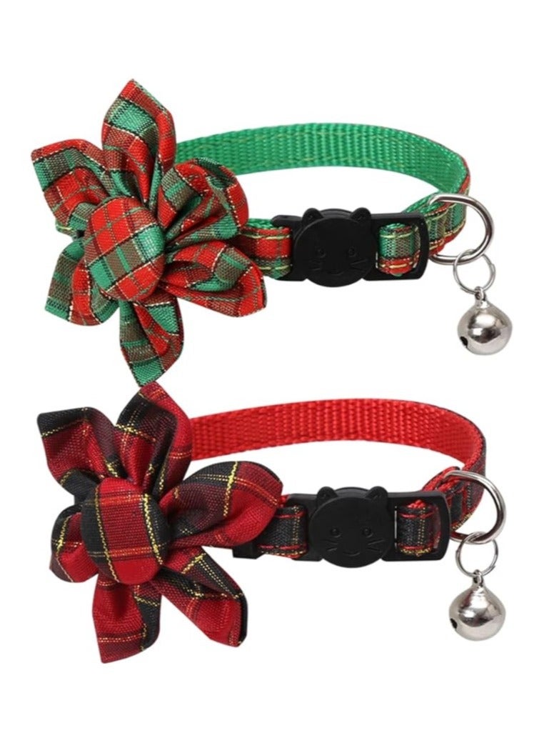 A.M Cat Collar Breakaway With Cute Sunflower Accessories and Bell For Kitty Adjustable Safety Plaid - Image 1