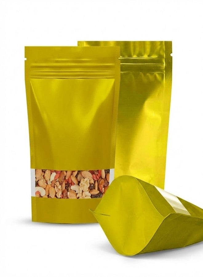 SKY FLEXI PACK Matte Gold Zip Lock Stand Up Pouches | 20x30.5 cm | 1.5KG | Pack of 10 | Reusable Airtight Polyester Storage Bags with Transparent Window | Leakproof Self-Sealing Multi-Purpose Pouch - Image 1