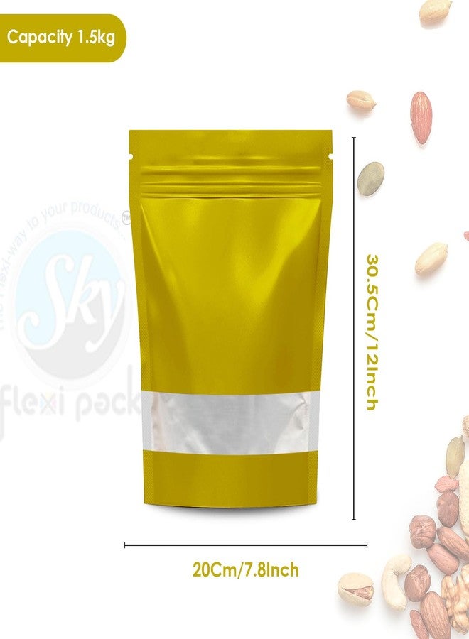 SKY FLEXI PACK Matte Gold Zip Lock Stand Up Pouches | 20x30.5 cm | 1.5KG | Pack of 10 | Reusable Airtight Polyester Storage Bags with Transparent Window | Leakproof Self-Sealing Multi-Purpose Pouch - Image 2