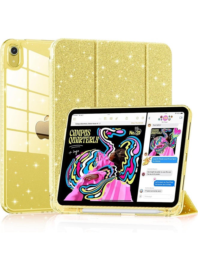 Glitter iPad protective case for iPad (A16) 11th/10th 10.9 inch | Trifold stand with pen slot | Acrylic transparent back panel for drop resistance Glittering Sparkly Shockproof Cover(Gold) - Image 1