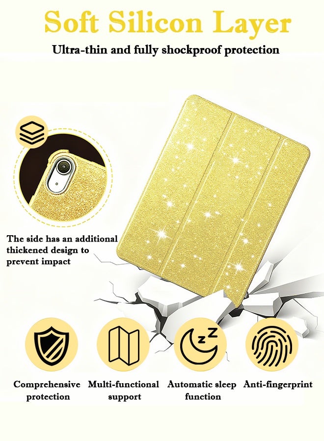 Glitter iPad protective case for iPad (A16) 11th/10th 10.9 inch | Trifold stand with pen slot | Acrylic transparent back panel for drop resistance Glittering Sparkly Shockproof Cover(Gold) - Image 2