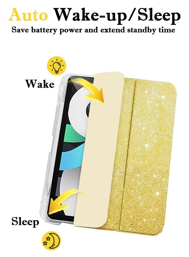 Glitter iPad protective case for iPad (A16) 11th/10th 10.9 inch | Trifold stand with pen slot | Acrylic transparent back panel for drop resistance Glittering Sparkly Shockproof Cover(Gold) - Image 3