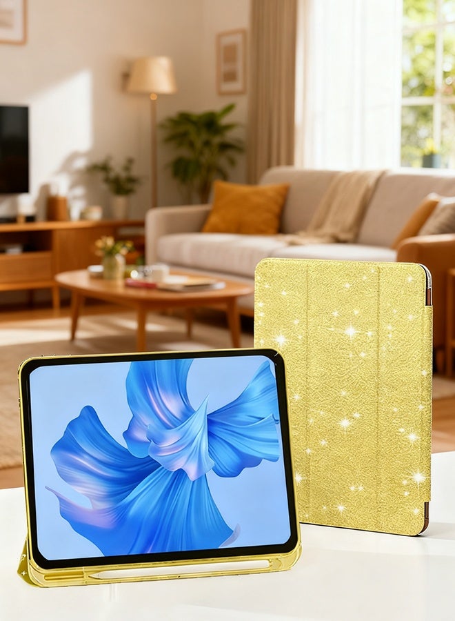 Glitter iPad protective case for iPad (A16) 11th/10th 10.9 inch | Trifold stand with pen slot | Acrylic transparent back panel for drop resistance Glittering Sparkly Shockproof Cover(Gold) - Image 4
