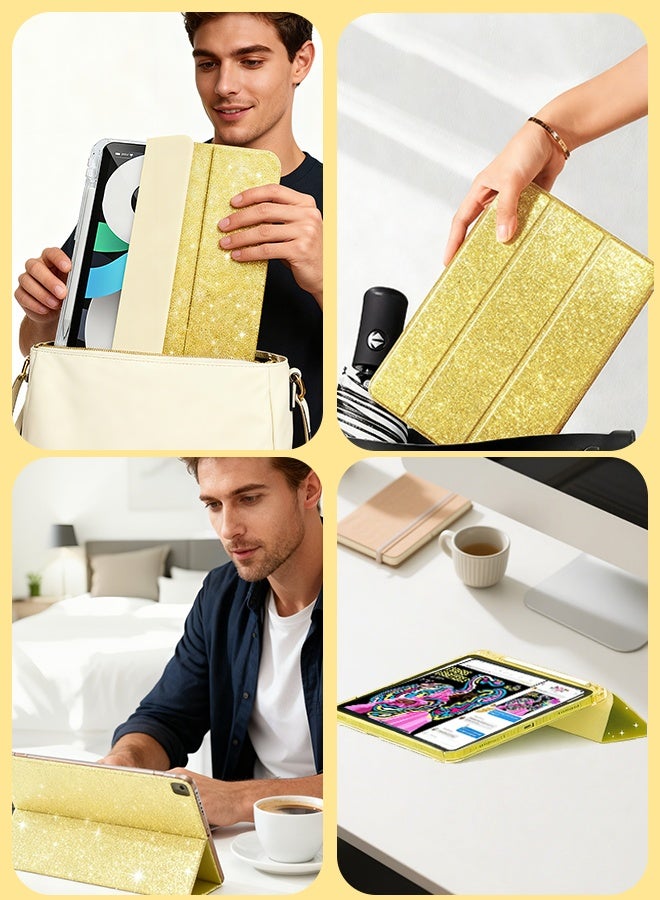 Glitter iPad protective case for iPad (A16) 11th/10th 10.9 inch | Trifold stand with pen slot | Acrylic transparent back panel for drop resistance Glittering Sparkly Shockproof Cover(Gold) - Image 5