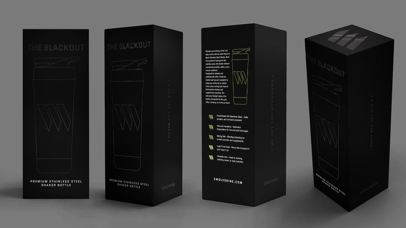 SwolverineÂ® Stainless Steel Shaker | Black on Black Stainless Steel Protein Shaker Bottle - Image 2