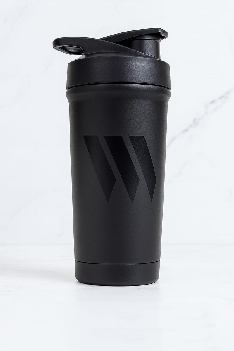 SwolverineÂ® Stainless Steel Shaker | Black on Black Stainless Steel Protein Shaker Bottle - Image 1
