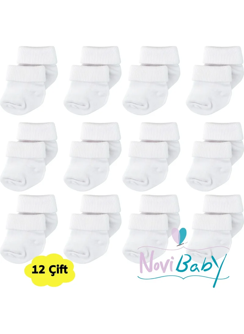 Novibaby 12 Pack Bamboo Newborn Baby Socks I Snow White I Girl Boy White Baby Socks