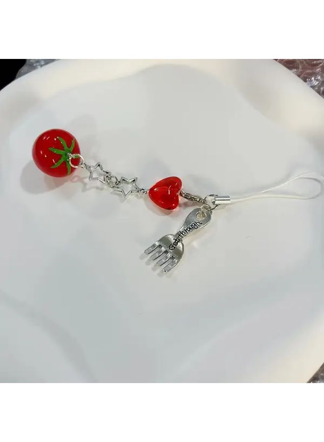 Tomato Star Fork Mobile Phone Chain Clear Sweet Card Album Bag Decorative Pendant Cute Charm Handcrafted Gift Accessory Fashion Enthusiasts Anime Playful Lanyard - Image 4