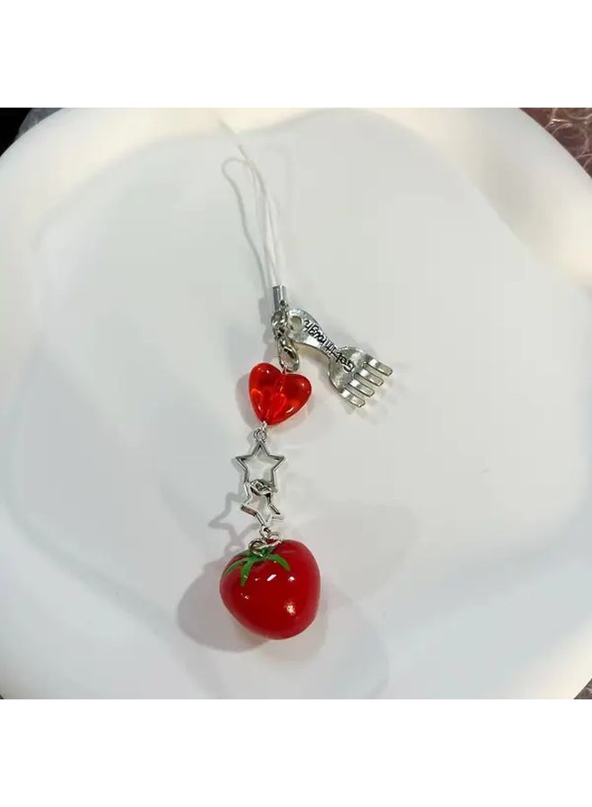 Tomato Star Fork Mobile Phone Chain Clear Sweet Card Album Bag Decorative Pendant Cute Charm Handcrafted Gift Accessory Fashion Enthusiasts Anime Playful Lanyard - Image 3