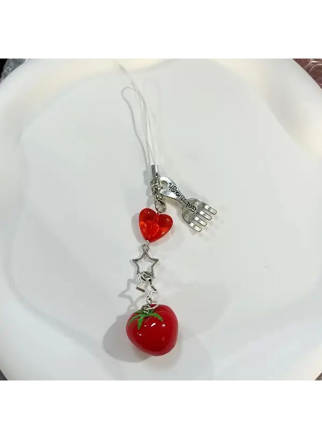 Tomato Star Fork Mobile Phone Chain Clear Sweet Card Album Bag Decorative Pendant Cute Charm Handcrafted Gift Accessory Fashion Enthusiasts Anime Playful Lanyard - Image 5